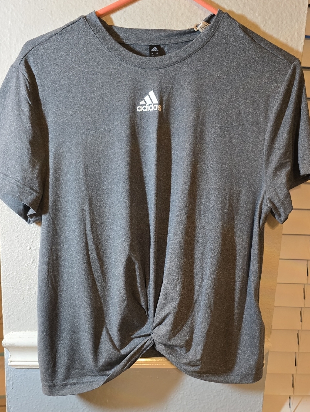 adidas Heather Gray Short-Sleeve Performance Tee with Twist Hem